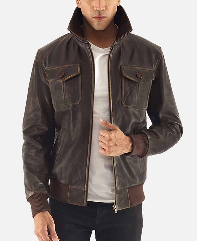 Aaron Bomber Brown Leather Jacket